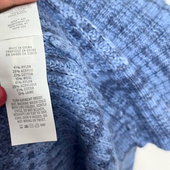 Aerie Womens Quarter Zip Pullover Sweater Medium Blue Loungewear Cozy Soft - Picture 9 of 10
